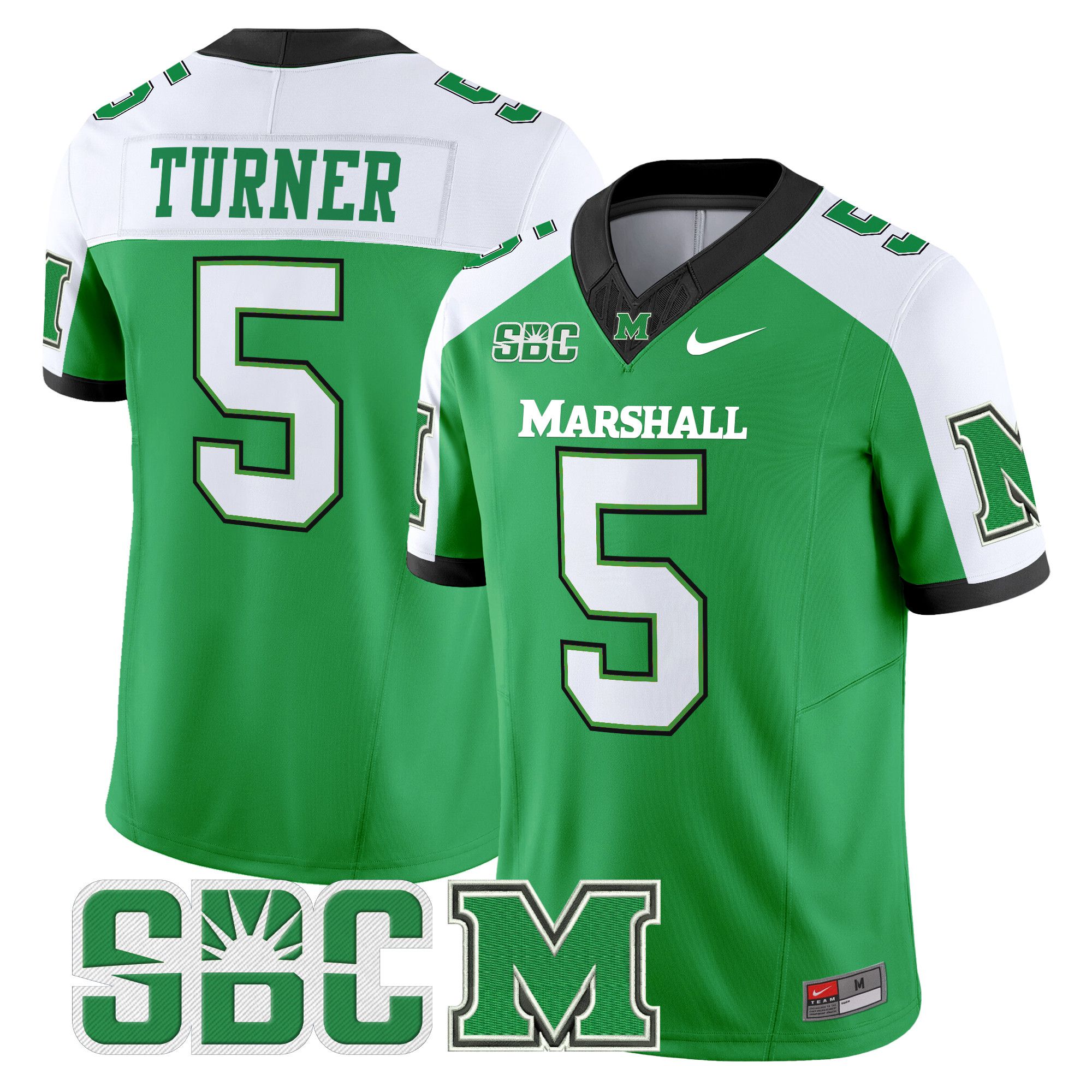 Men Marshall Thundering Herd #5 Turner Green Nike 2024 Vapor Limited NCAA Jersey->mlb hats->Sports Caps